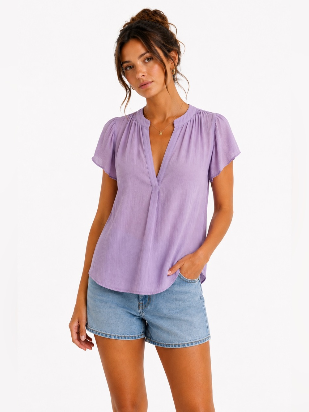 Luxury Feel Banana Republic Short-Sleeve Blouse - Size Small - Tall/Long Purple